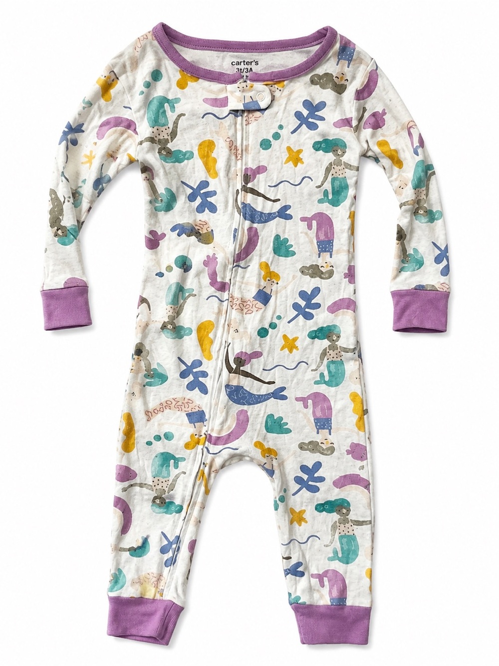 Carter's Cream One-Piece with Purple Trim and Colorful Mermaid Print